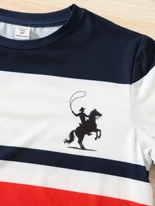 SHEIN 3 件儿童/青少年男童休闲舒适印花图案圆领宽松套头长袖针织 T 恤，3 种款式，每种款式 1 件，适合学校、花园、海滩、生日、春夏秋冬 - 彩色 - 查看 4