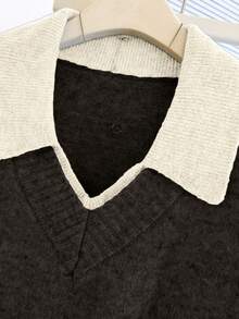 Franclia V-Neck 2 In 1 Long Sleeve Sweater, Autumn/Winter - Coffee Brown - View 7