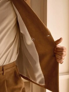 HIMLAND 2pcs Men's Casual Snowflake Fleece Double-Breasted Suit Set - Brown - View 7