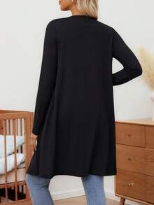 SHEIN Maternity Casual Solid Color Button Front Cardigan, Autumn - Black - View 2