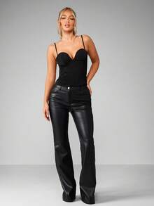 MISSGUIDED Satin Structured Bustier Corset Style Cami Crop Top With Adjustable Spaghetti Straps Evening Party Club Night Out Fashion - Black - View 3