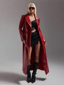 SHEIN ICON 女式 Y2K 粉色鳄鱼皮图案长款开襟休闲外套夹克，秋冬街头风 - 粉色 - 查看 5