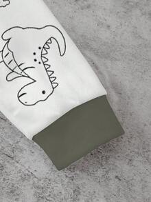 SHEIN 1 套男婴休闲可爱卡通恐龙印花圆领运动衫和运动裤套装，秋冬外套 - 彩色 - 查看 5