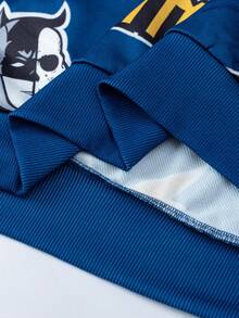 BATMAN X SHEIN Men's Casual Letter Graphic Pocket Hoodie, Autumn, Long Sleeve Top - Navy Blue - View 6