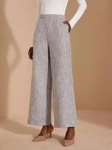 JIAN LASALA Quần dài ống loe cạp cao nhiều màu xám dành cho nữ mùa thu đông trang phục công sở thanh lịch dành cho nữ Bộ quần áo thanh lịch sang trọng thời trang - Xám - Xem 3