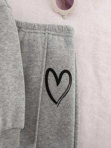 SHEIN 2pcs Setelan Bayi Perempuan Lucu Lengan Panjang Abu-abu & Celana Pinggang Elastis, Musim Gugur/Musim Dingin - Grey - View 8