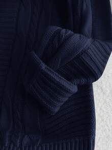 SHEIN TEENGIRL Navy Blue Crew Neck Loose Fit Cable Knit Sweater, Collegiate Style Casual Pullover Cropped Sweater Clothes Cropped Cardigan Teen Girl Tops Aesthetic Summer Clothes For Teens Sweater - Navy Blue - View 7