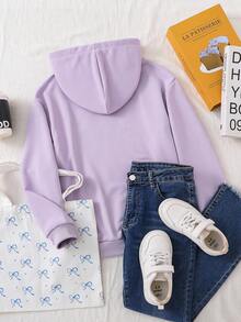 少女休闲可爱粉色蝴蝶结刺绣卫衣 - 淡紫色 - 查看 2