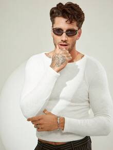 FeverCity Men Casual Solid Color Slim Fit Long Sleeve T-Shirt, Fall - Black - View 4