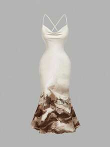 SHEIN MOD Women's Sexy Swing Collar Tie Dye Tie-Dye Bodycon Fishtail Skirt, Fall/Winter ,Casual,Western,Boho,Beach,Vacation,Elegant Outfit For Ladies,Retro,Frenchy Vacay Dress,Terrace Chill,Glamour Dress,Tea Chat Elegance Dress,Chic Autumn,Fall New Style Women