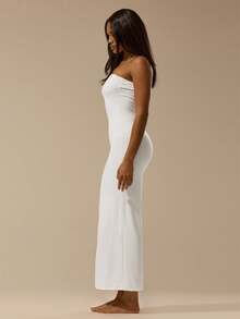 MUSERA ESSENTIALS Buttery Soft Bandeau Fitted Dress Basic Spring Summer Cute Casual Vacation,White Dresses For Women Ibiza Beach Fall Night Out Elegant, Back To School, Date Night Casual Dress