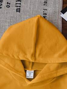 2pcs Set Young Boy Yellow Hoodie&Black Pants Outfit,Contrast Color Little Boy Casual Sports Back-To-School Style,Autumn Winter School Italian Logo - Multicolor - View 5