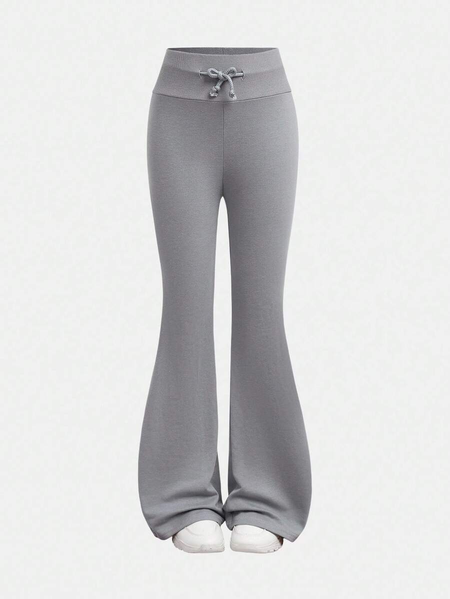 SHEIN Girlism Tween Girls' Fashion Casual Knit Flare Pants Wide Leg Sweatpants - Dusty Blue - View 1