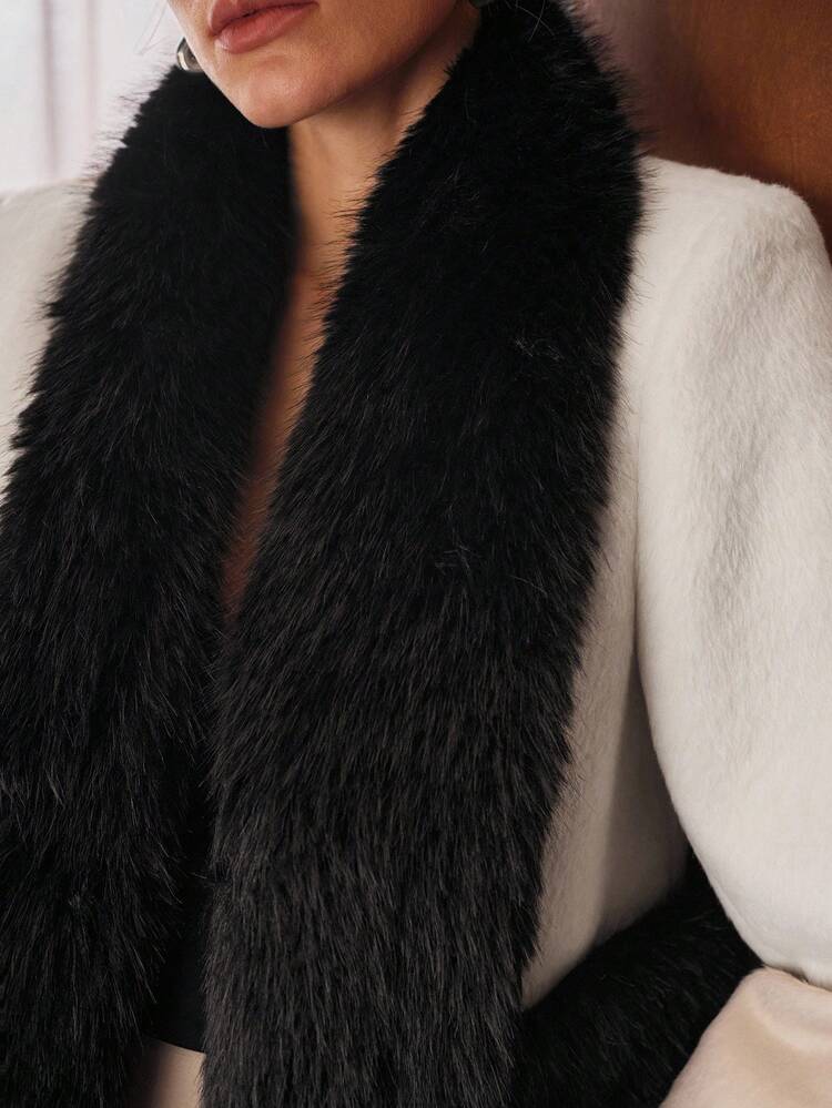 WOMEN'S FAUX FUR COLOR BLOCK WOOL BLEND SHORT OVERCOAT, AUTUMN/WINTER