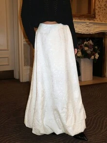 Glamine Charm Elegant White Autumn Women Skirt,3D Embossed Floral Vintage Textured Long Tulip Hem,Bride Reception Party Dining Skirt For Casual Occasions - White - View 6