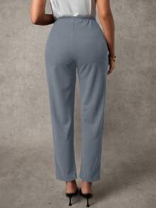 MaterniChic Maternity Casual Solid Color Adjustable Waist Pants With Slant Pockets - Grey - View 2