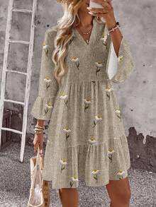 EMERY ROSE Lässiges, vintage-romantisches, elegantes Kurzkleid mit Gänseblümchen-Blume Muster für Damen, geeignet für Herbst/Winter, passend für Ausflüge und Dates - Verschiedenfarbig - Übersicht 5