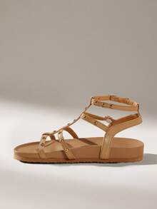 Solecia Women's Fashion Open Toe Tie Up Casual Flat Sandals, Brown, Suitable For Spring/Summer Vacation Spring Shoes Spring Break Easter