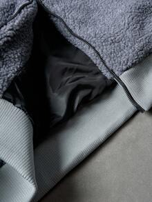 Manfinity Roghcode 男士纯色长袖立领夹克，双拉链设计，羊毛夹克，时尚街头风格，适合外出，适合日常和户外穿着，送给朋友和男朋友的礼物，男士双拉链夹克，适合秋冬 - 灰色 - 查看 9