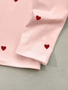 Resyla Heart Print Women's Crew Neck Long Sleeve T-Shirt - Pink - View 4