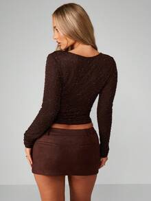 MISSGUIDED Sparkly Long Sleeve Crop Top Holiday Party Evening Glitter Clubwear Textured Fall Winter Evening Scoop Neck Form Fitting Top