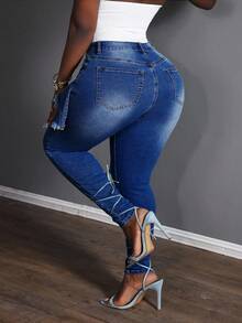 Slaydiva Quần Jeans Skinny Thời Trang Thường Ngày Cho Nữ Cỡ Lớn - Rửa tối - Xem 3