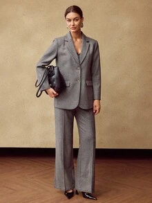 MOTF PREMIUM 女式羊毛花呢亮灰色西装外套，秋冬 - 灰色 - 查看 6
