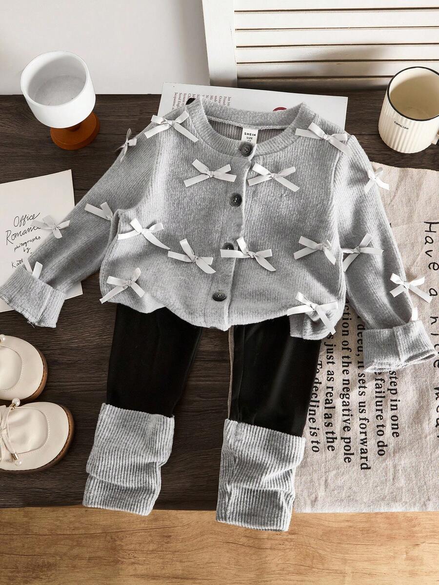 Cute Minimalist Casual Daily Versatile Fashionable Young Girls Set, Autumn/Winter - Multicolor - View 1