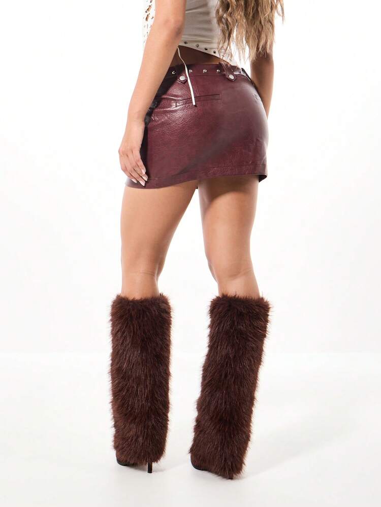 SUMWON WOMEN Studded Faux Leather Mini Skirt With Diagonal Zipper