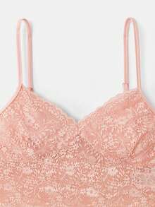 lacRébo 米色蕾丝短款上衣和粉色条纹阔腿睡衣套装，双腰带秋季女装秋冬 - 藕粉色 - 查看 9