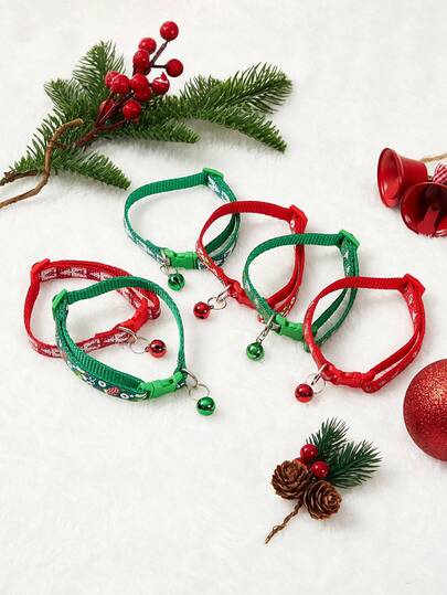 PETSIN 1 Christmas Pet Collar, Cat Collar, Dog Collar, Snowflake Print With Bell, Adjustable Size Pet Collar, Christmas Decoration, Ornament, Pet