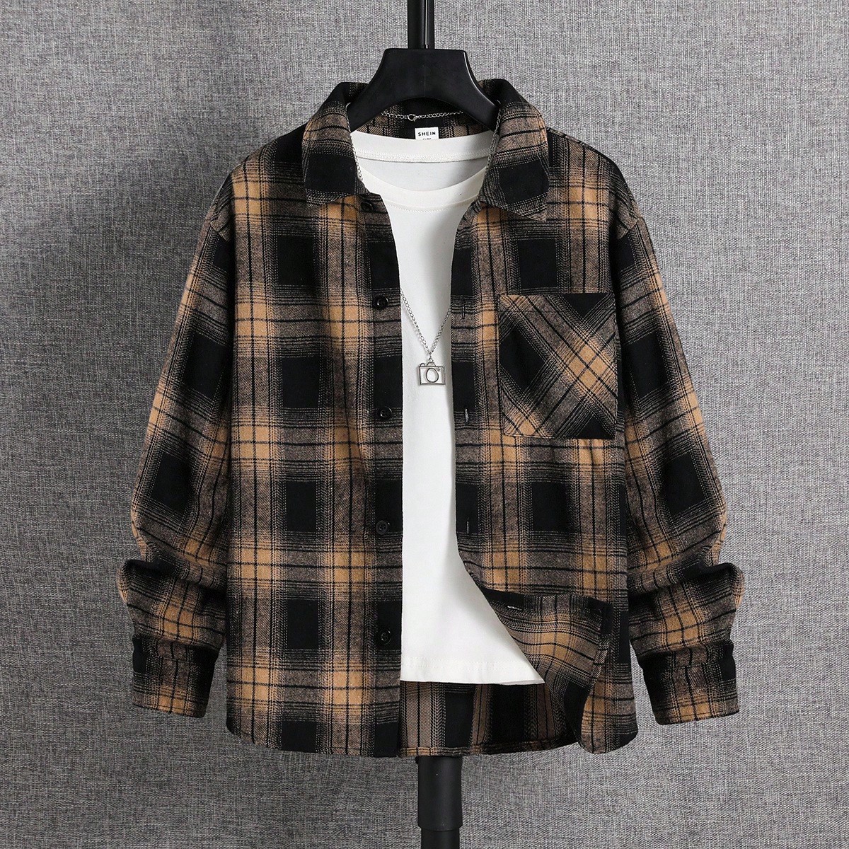 Camisa de punto holgada de manga larga con cuello a cuadros, informal y cómoda para niños preadolescentes