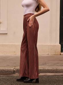 lacRébo Vintage Striped Velvet High-Waist Pants With Flared Hem Spring Women Spring Spring Women Spring Summer New Year Going Out Party - Multicolor - View 5