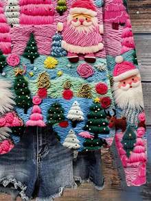 SHEIN LUNE 圣诞纹理圣诞老人印花加大码女式运动衫秋冬女士服装 - 彩色 - 查看 3