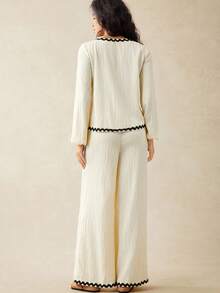 Boho Mama Fall Clothes,Autumn Clothes,Maternity Autumn/Winter Clothes Maternity 2pcs Maternity Ruffled Lantern Sleeve Tie Front Shirt And Adjustable Waist Wide Leg Pants Casual Outfit Pant Set Woman Long Sleeve Pant Set Blouse And Pants Set Pant Suit Two Piece Pant Set Two Piece Outfit - Yellow - View 5