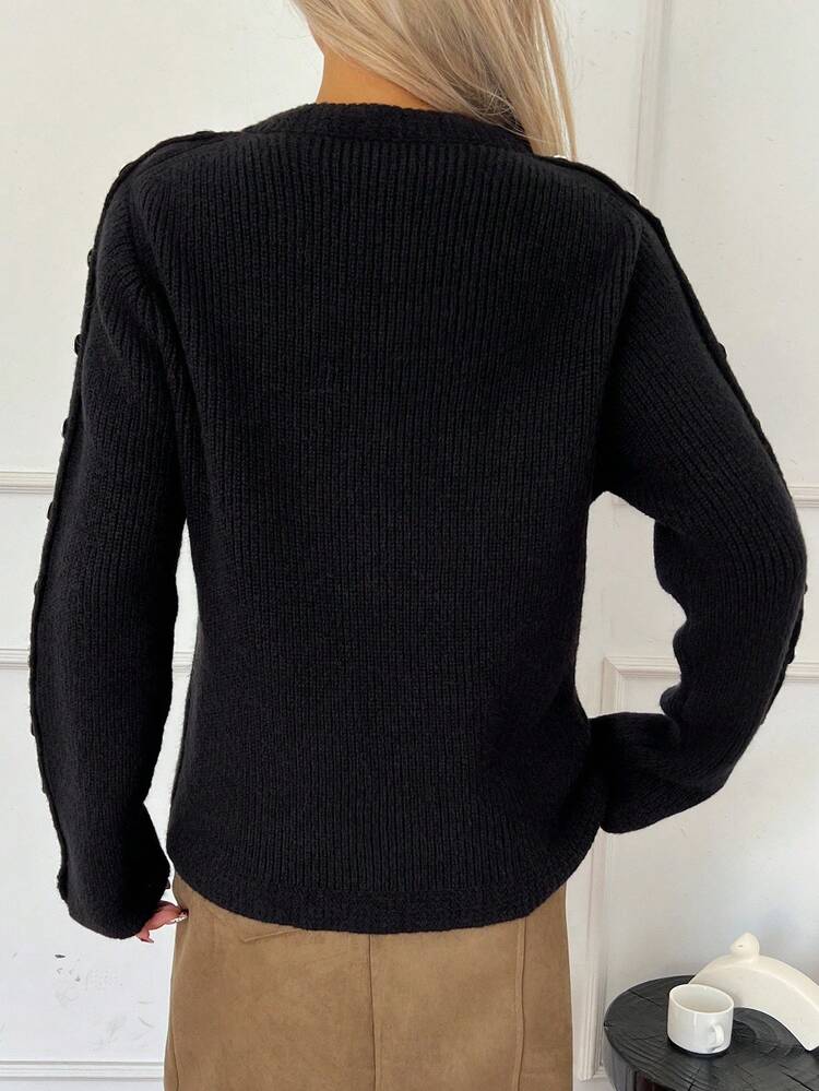 Women's Casual Solid Color Button Decorated Sweater, Autumn