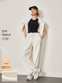 GLOWMODE 26'' Double Thick Fleece Warm Loose Fit Adjustable Drawstring Waist Joggers With Side Pockets Daily Casual Winter