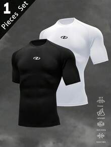 Manfinity Sport Corelite Herren Casual Grafik Rundhals Raglanärmel Sport T-Shirt, Sommer Spandex Shirts Gym Kompressionsshirt Kompressionsoberteil Herren Athletic Kompressionsshirt