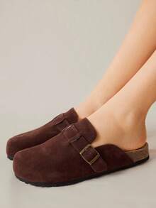 Solecia Giày sandal đế bệt trơn màu đơn giản dành cho nữ - Cà phê nâu - Xem 7