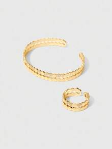 SHEIN BAE 1 Set Fashionable Honeycomb Ring And Bracelet Set For Women - Gold - View 3
