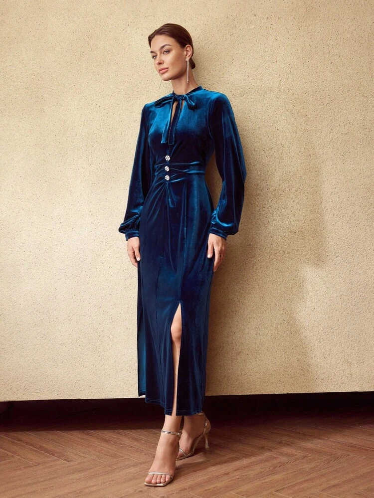 WOMEN'S VELVET SPLIT SIDE DRESS
