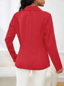 SHEIN Unity Chaqueta de cárdigan de doble botonadura con cuello pico de unicolor simple para mujer, adecuada para el trabajo y el transporte - Rojo - View 2