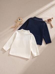 Souflis Souflis 2pcs/Set Toddler Boys' Vintage French Style Navy & White Long Sleeve Thick Fleece Sweatshirt, Suitable For School, Outings And Casual Wear, Autumn/Winter 2025 New Arrival Baby Boy Full Sleeve Tshirts Baby Boy Baby Boys Tops Baby Solid Color Knitted Sweater Baby Boy Full Sleeve T-Shirts Baby Boy Tops Baby Boy Long Sleeve Tops Baby Boy Mock Neck Shirts Baby Solid Color Knit Tops