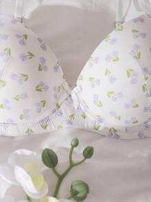 DelicateAllure 印花女士钢圈文胸 3/4 罩杯（印花图案方向随机） - 白色 - 查看 4