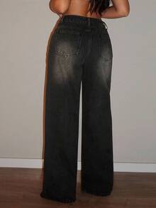 Jeanoix Women's Retro Y2K Style Rhinestone Embellished Straight Leg Jeans