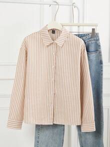 Franclia Striped Shirt, Comfortable For Commuting And Casual Daily Wear - Khaki - View 5