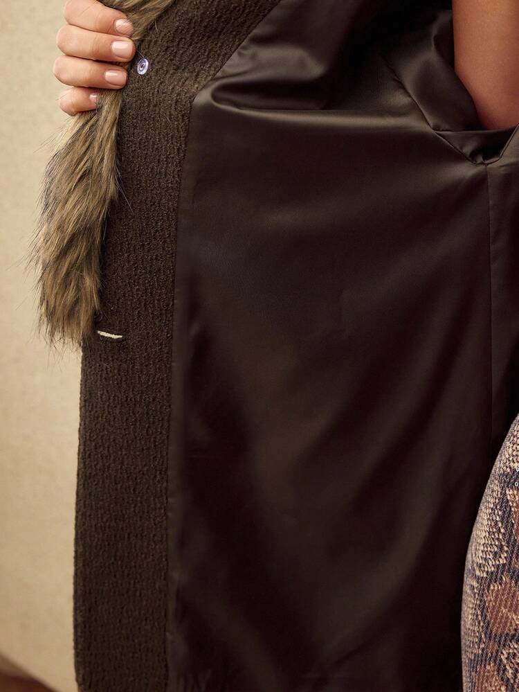 WOMEN'S WOOL FAUX FUR COLLAR LONG OVERCOAT, AUTUMN/WINTER