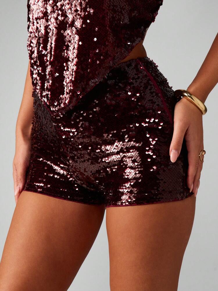 MISSGUIDED Short pailleté festif pour soirée, bas de club étincelant pour fête, mini-short taille haute métallique pour le Nouvel An