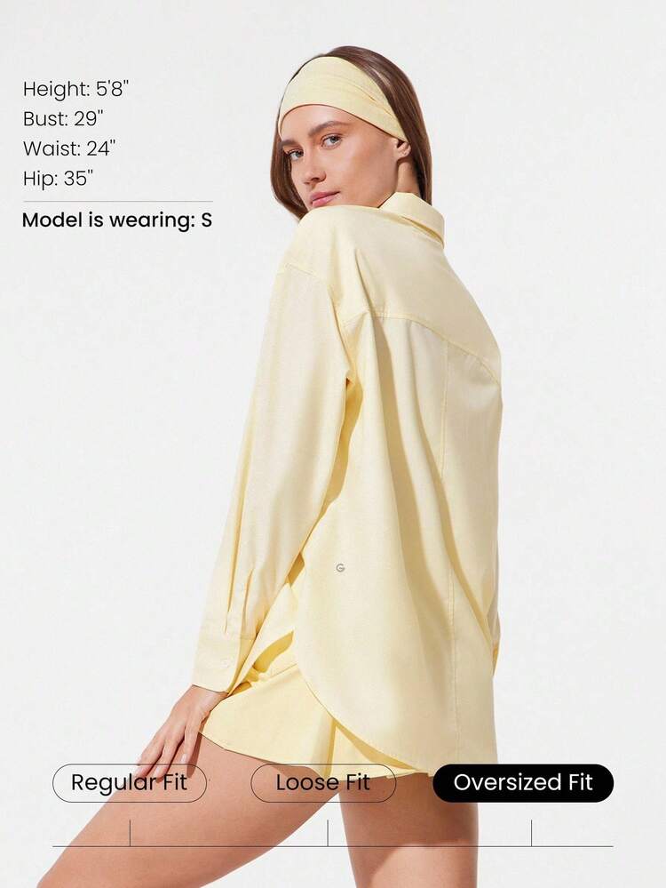 Slit Sleeves Chest Pocket Oversized Button-Up Shirt Studio Daily Casual Wear