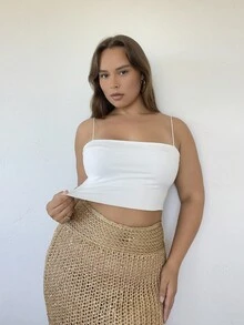 Nezia Cruz Solid Slim Cami Crop Top - White - View 5